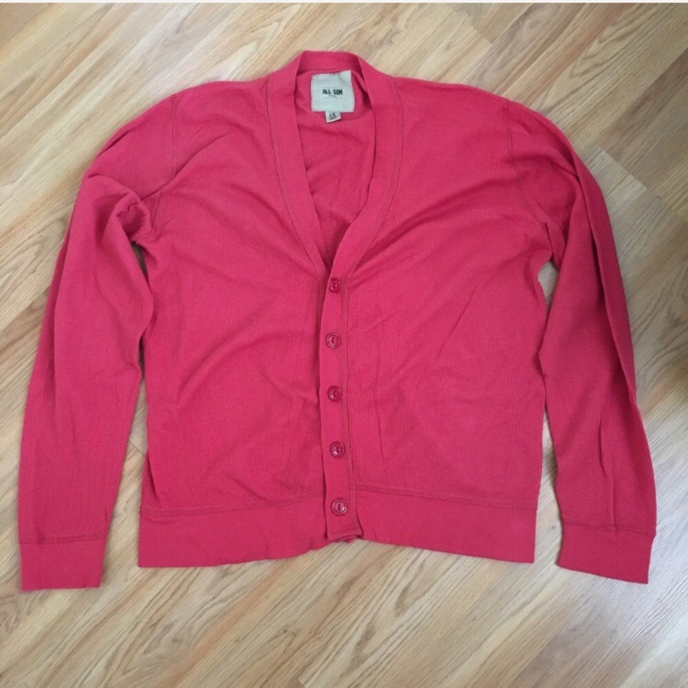 All-Son Men's Soft Red Lightweight Cardigan Size L